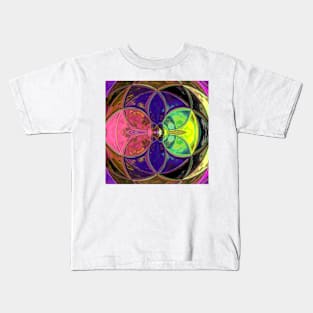 Mosaic Kaleidoscope Flower Pink Blue and Green Kids T-Shirt